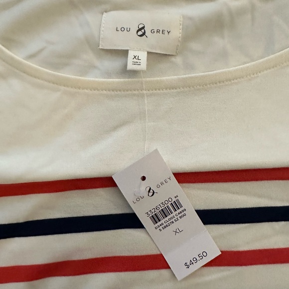 NWT Lou & Grey (Loft) White T Red/Navy Stripes Super Soft! - Picture 3 of 7